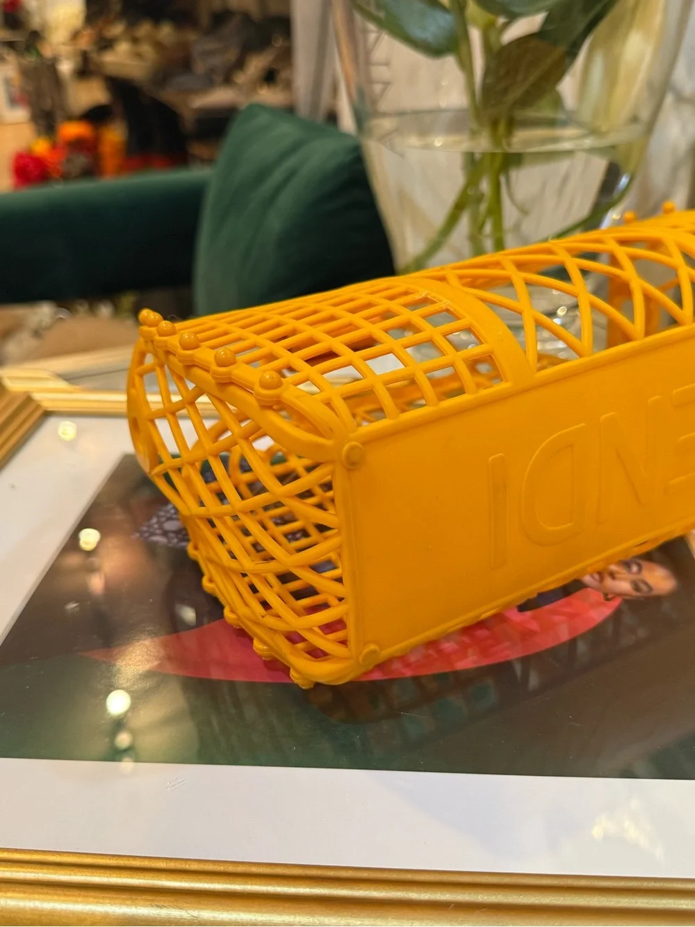 Fendi Yellow-Orange Lattice Logo Tote - Picture 9 of 14